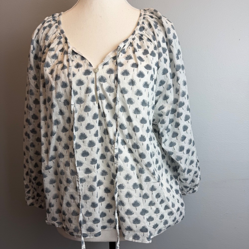 Emerson Fry India Collection Small Organic Cotton Hand Print Blouse White Art